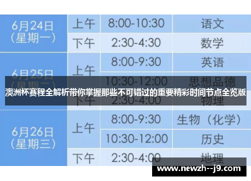 澳洲杯赛程全解析带你掌握那些不可错过的重要精彩时间节点全览版