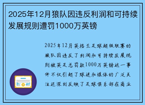2025年12月狼队因违反利润和可持续发展规则遭罚1000万英镑